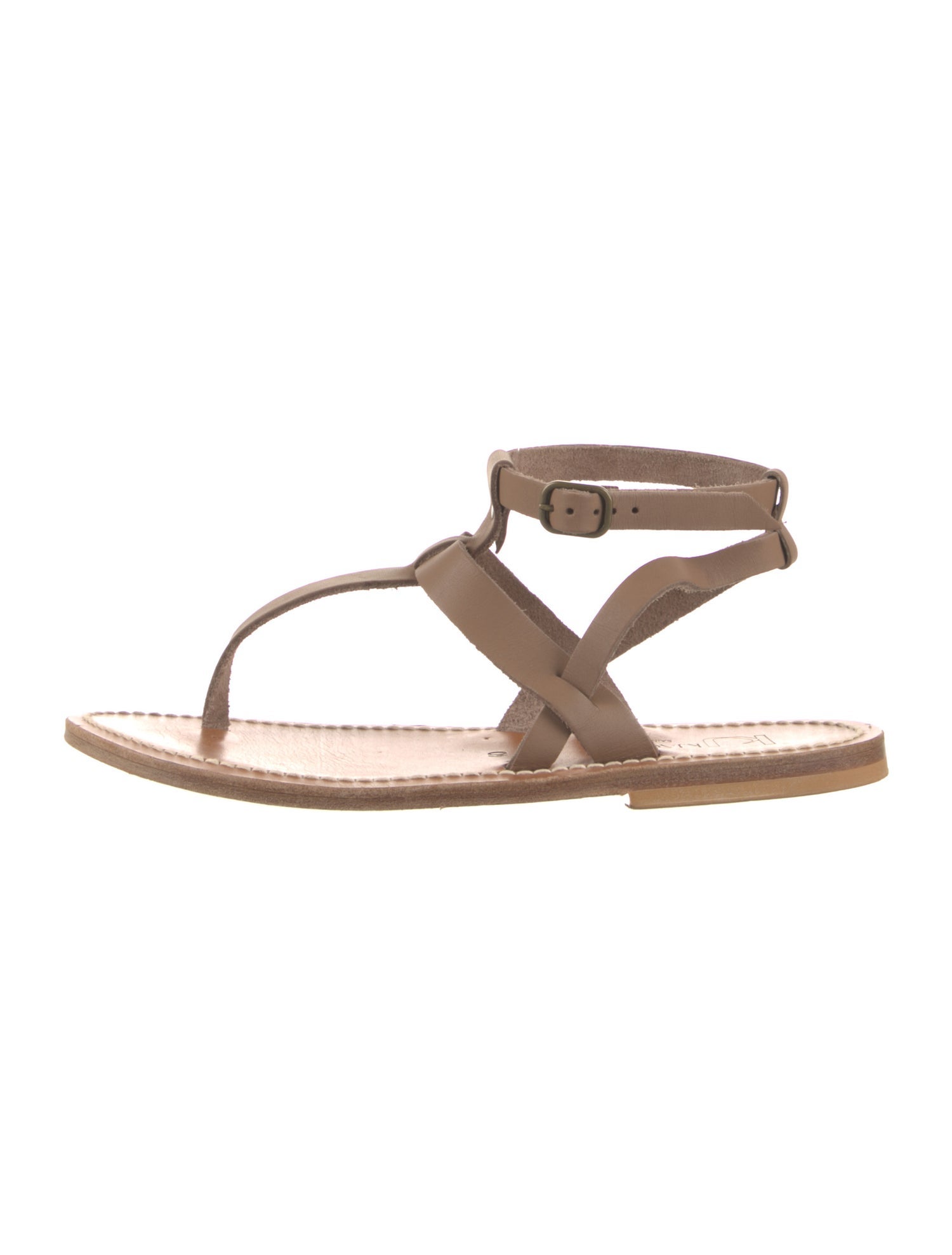 K Jacques St. Tropez Leather Whipstitch Trim T-Strap Sandals