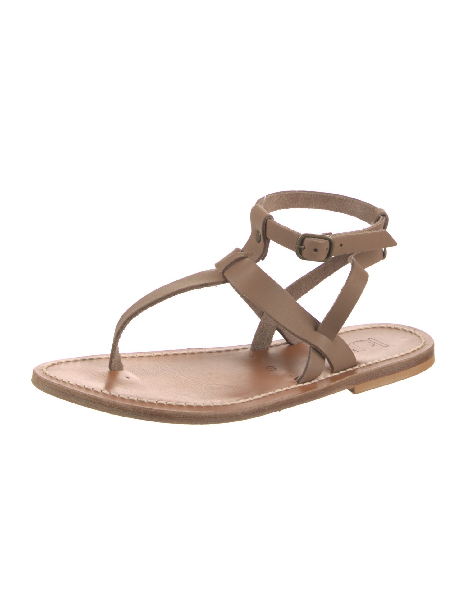 K Jacques St. Tropez Leather Whipstitch Trim T-Strap Sandals