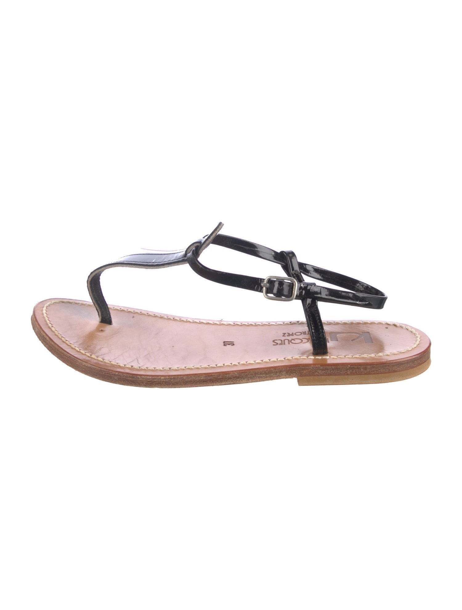 K Jacques St. Tropez Patent Leather T-Strap Sandals