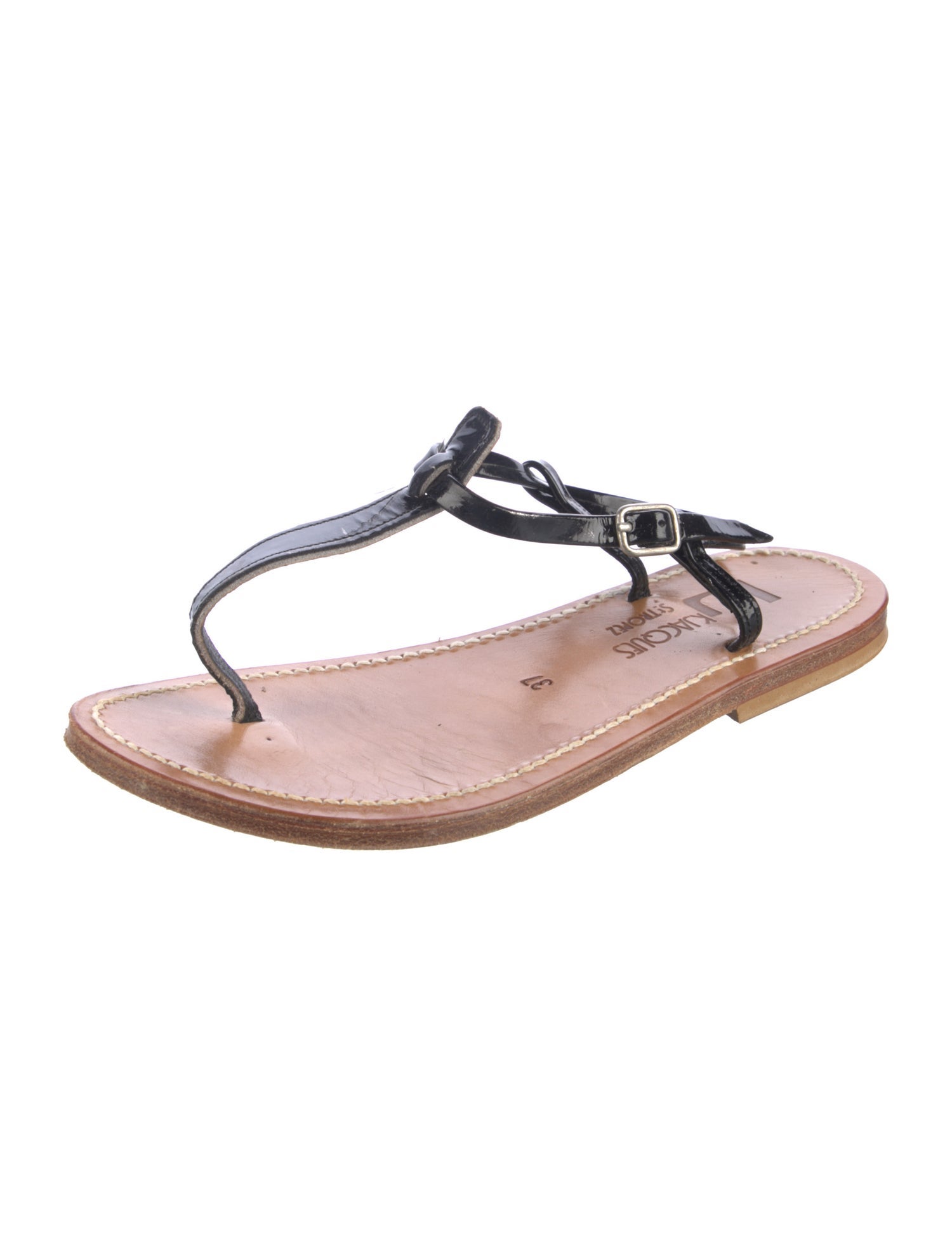 K Jacques St. Tropez Patent Leather T-Strap Sandals