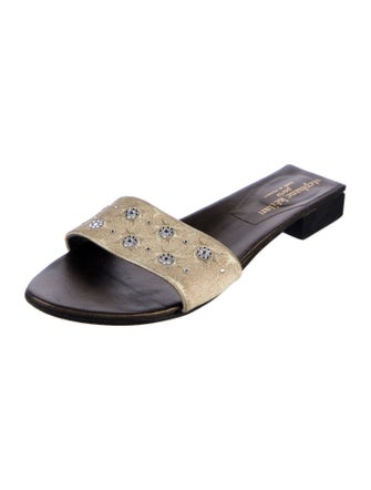 Stephane Kélian Leather Crystal Embellishments Slides