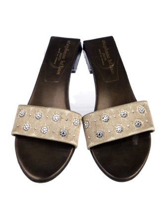 Stephane Kélian Leather Crystal Embellishments Slides