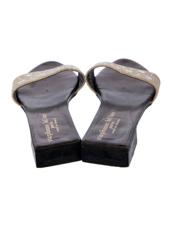 Stephane Kélian Leather Crystal Embellishments Slides