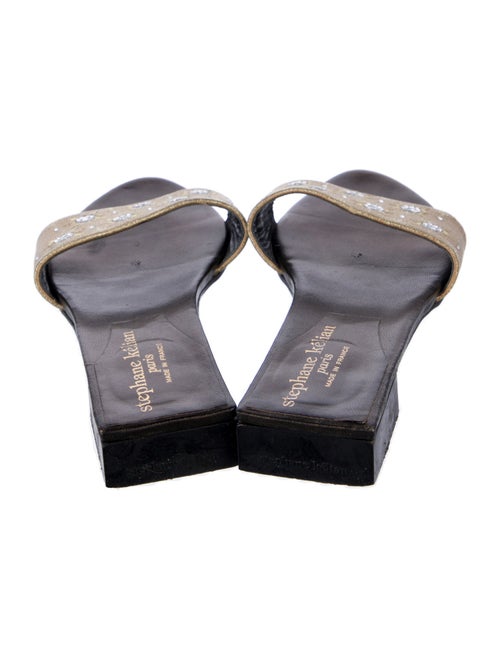 Stephane Kélian Leather Crystal Embellishments Slides