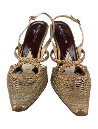 Stephane Kélian Leather Animal Print Slingback Pumps