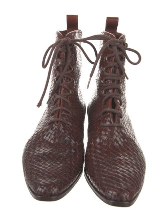 Stephane Kélian Leather Colorblock Pattern Lace-Up Boots