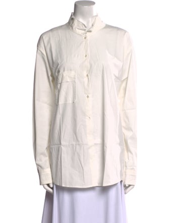 Kristensen Du Nord Mock Neck Long Sleeve Button-Up Top