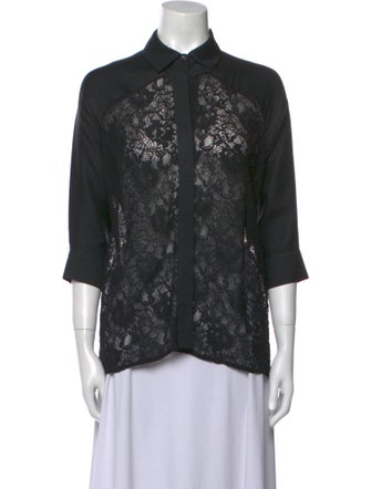 Kaelen Lace Pattern Three-Quarter Sleeve Button-Up Top