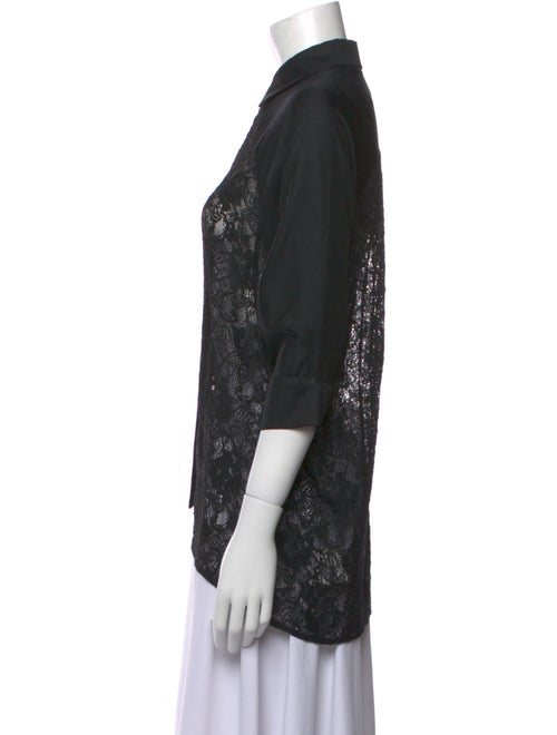 Kaelen Lace Pattern Three-Quarter Sleeve Button-Up Top