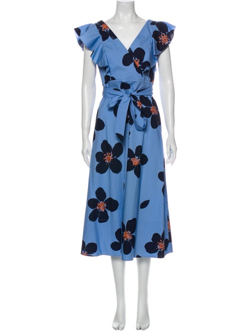 Kate Spade New York Floral Print Long Dress Blue
