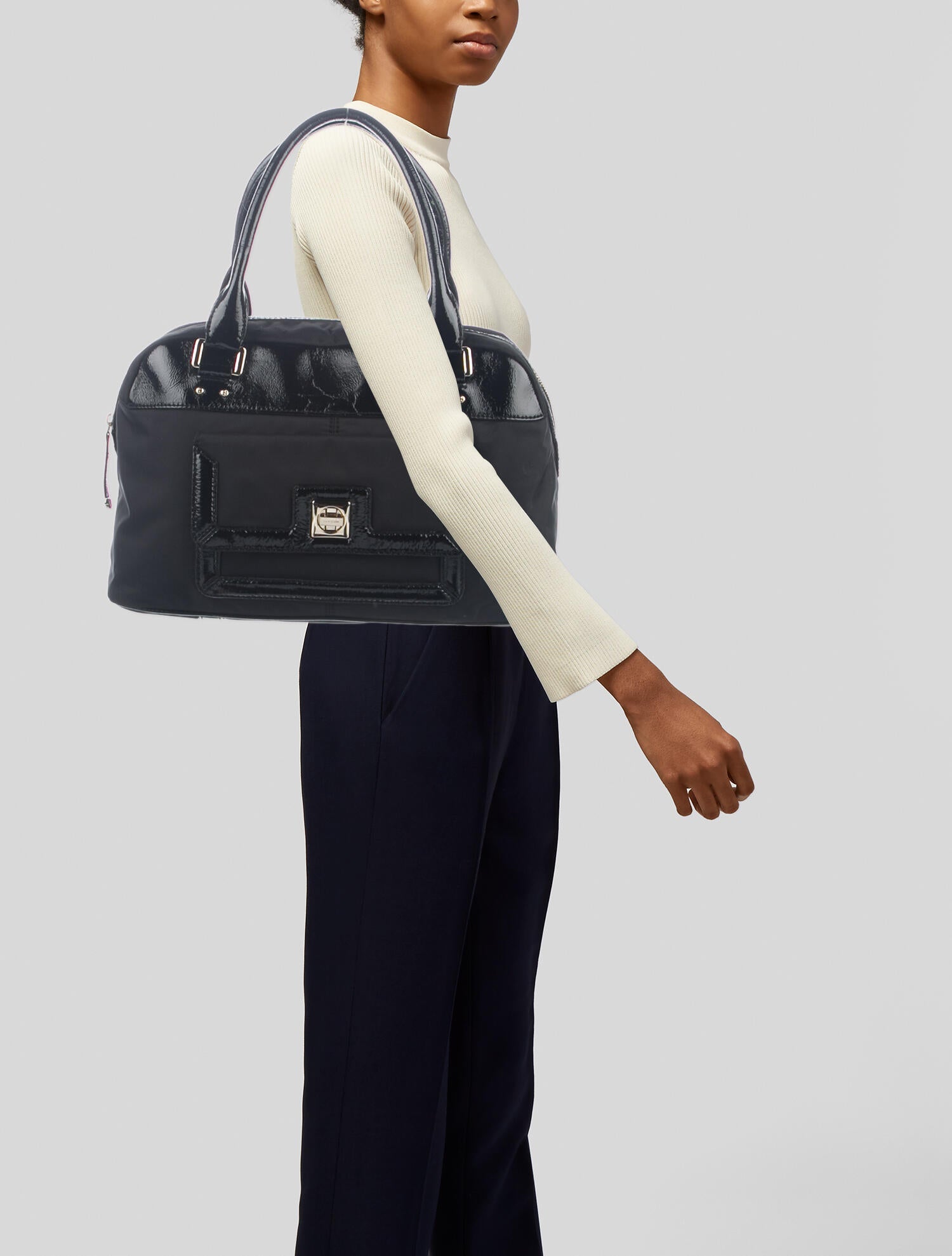 Kate Spade New York Patent Leather Trimmed Nylon Shoulder Bag Black