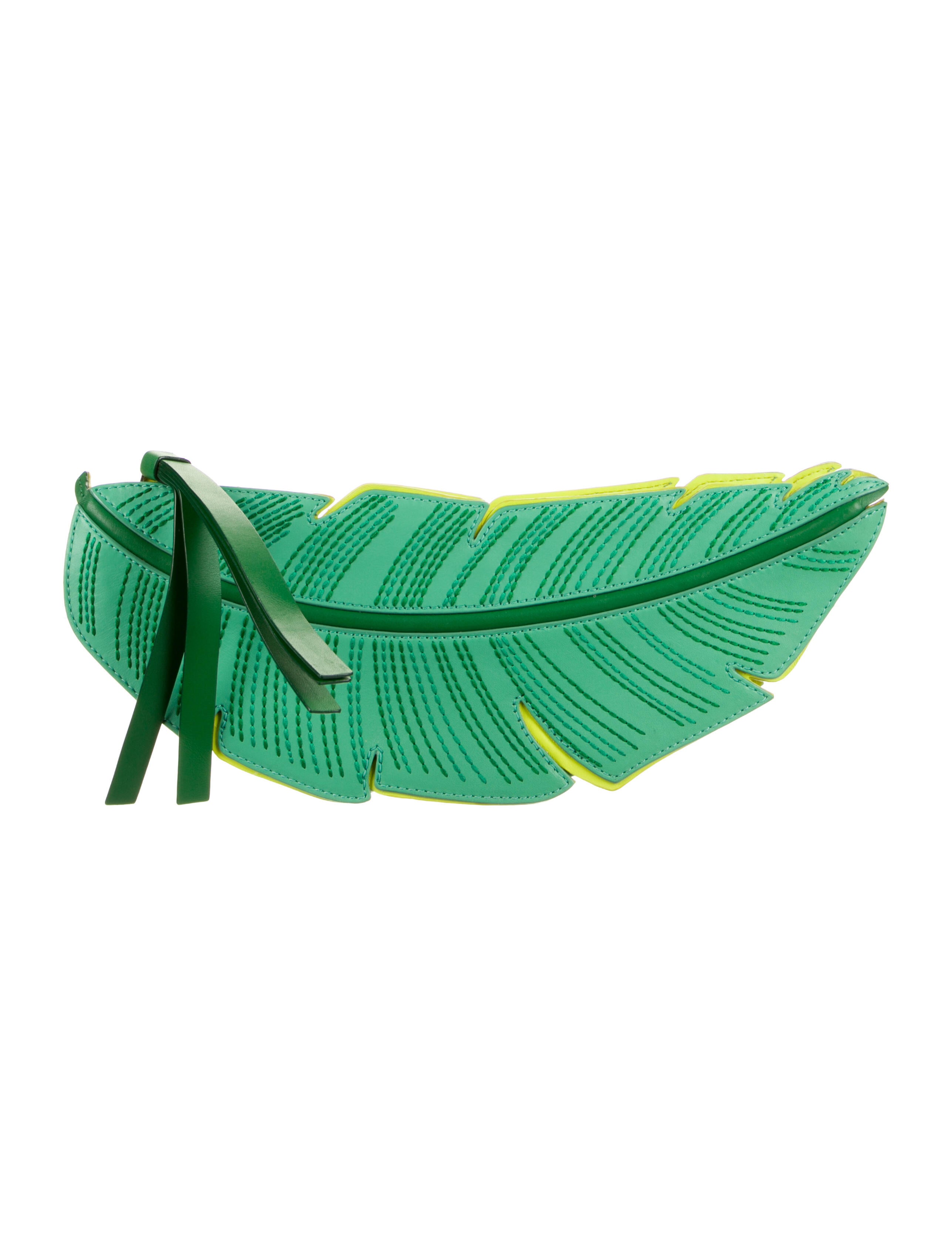 Kate Spade New York Banana Leaf Leather Clutch - Green Clutches