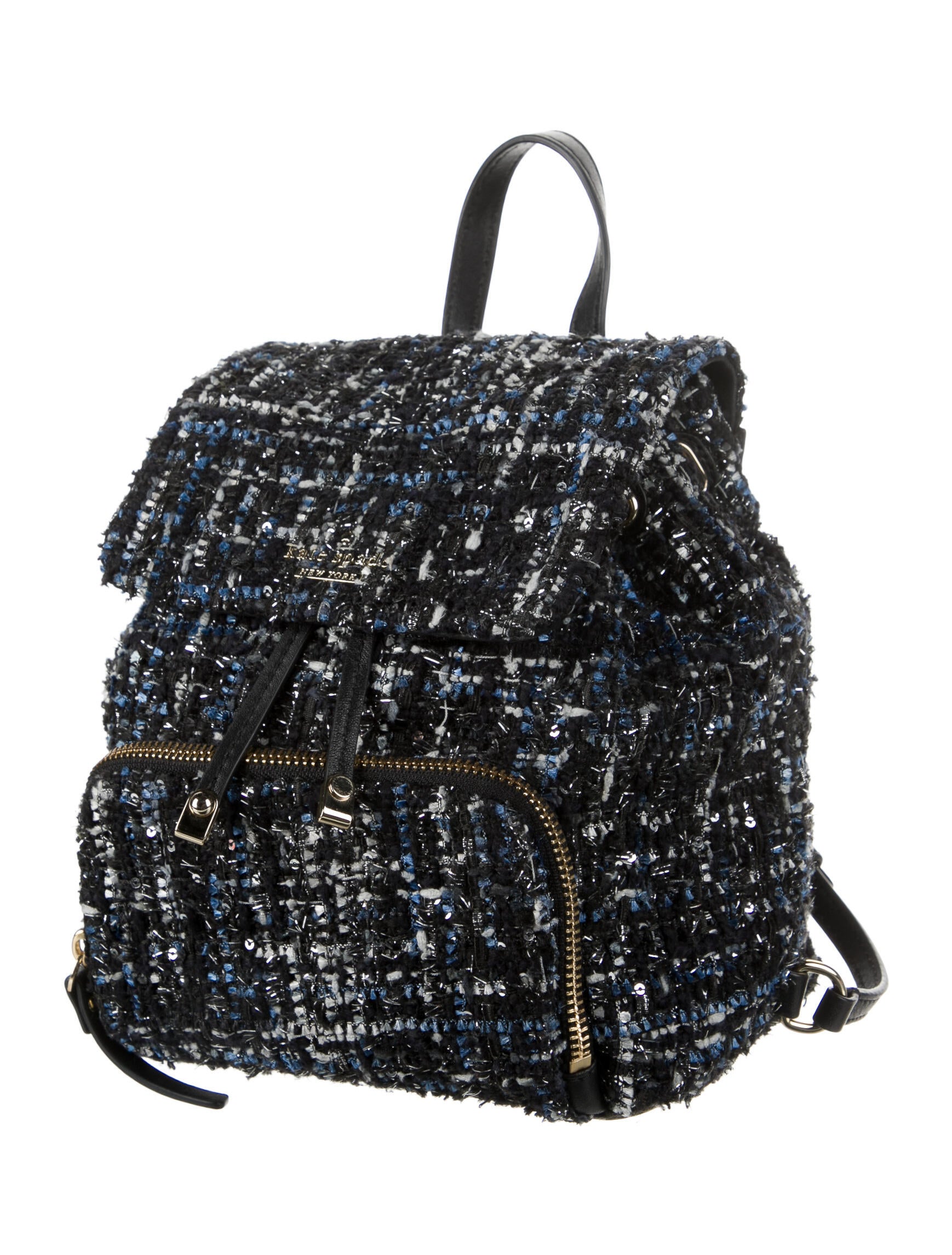 Kate Spade New York Tweed Flap Backpack Blue Backpacks, Handbags