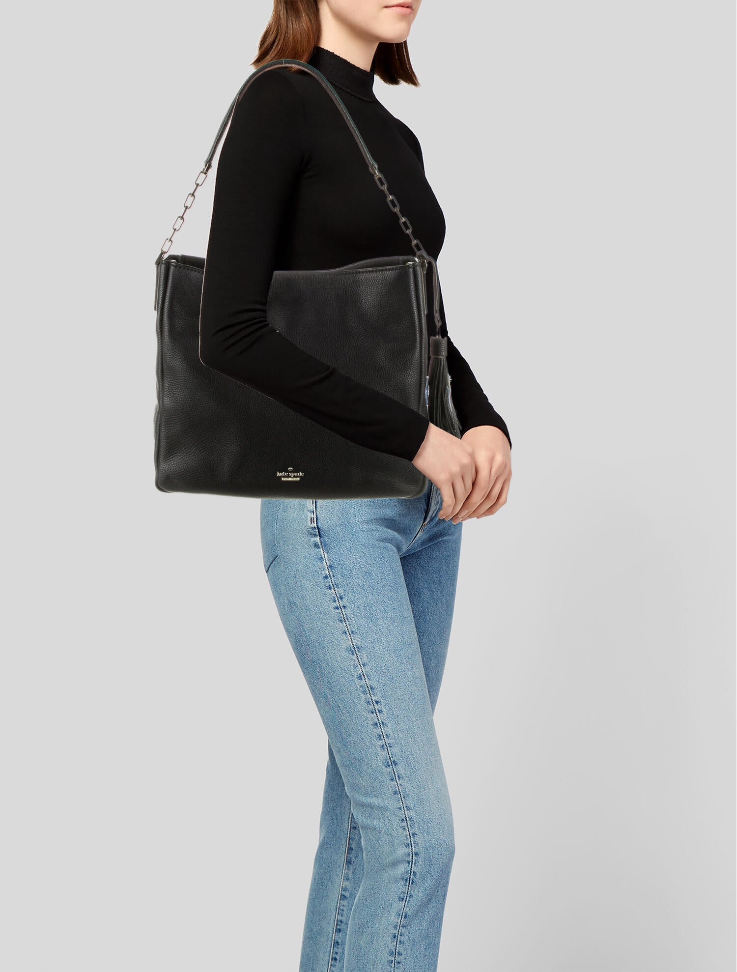 Kate Spade New York Leather ChainLink Shoulder Bag Black Shoulder