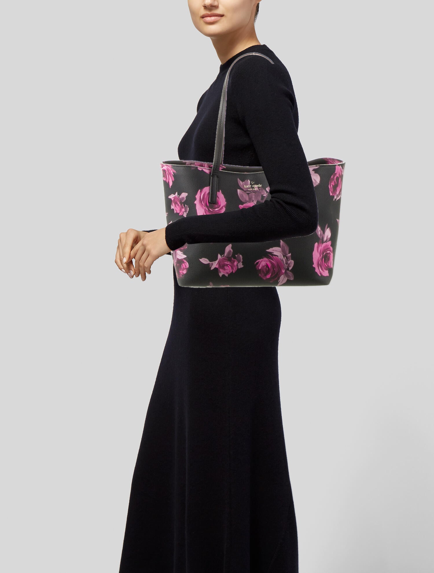 Kate Spade New York Leather Floral Tote Bag - Black Totes
