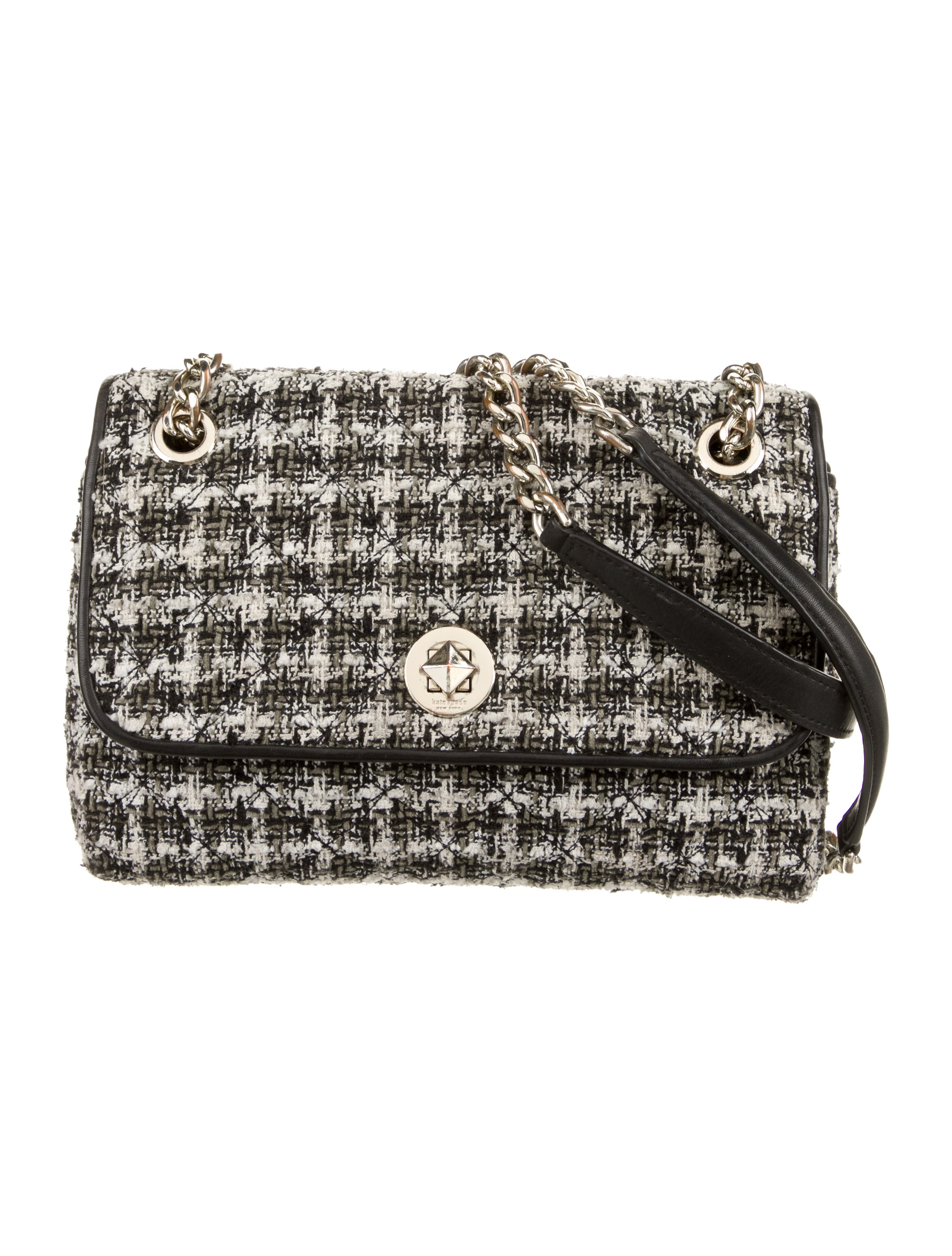 Kate Spade New York Leather Trimmed Tweed Shoulder Bag Black Shoulder