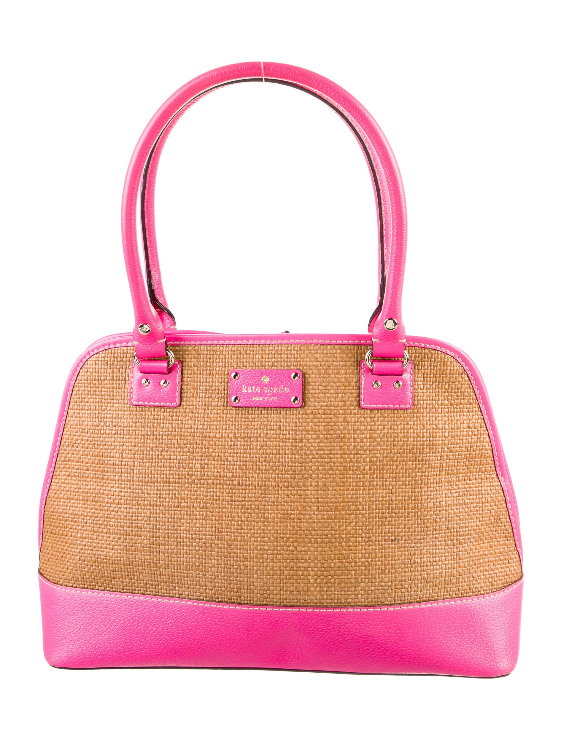 Kate Spade New York Raffia LeatherTrimmed Shoulder Bag Pink Totes