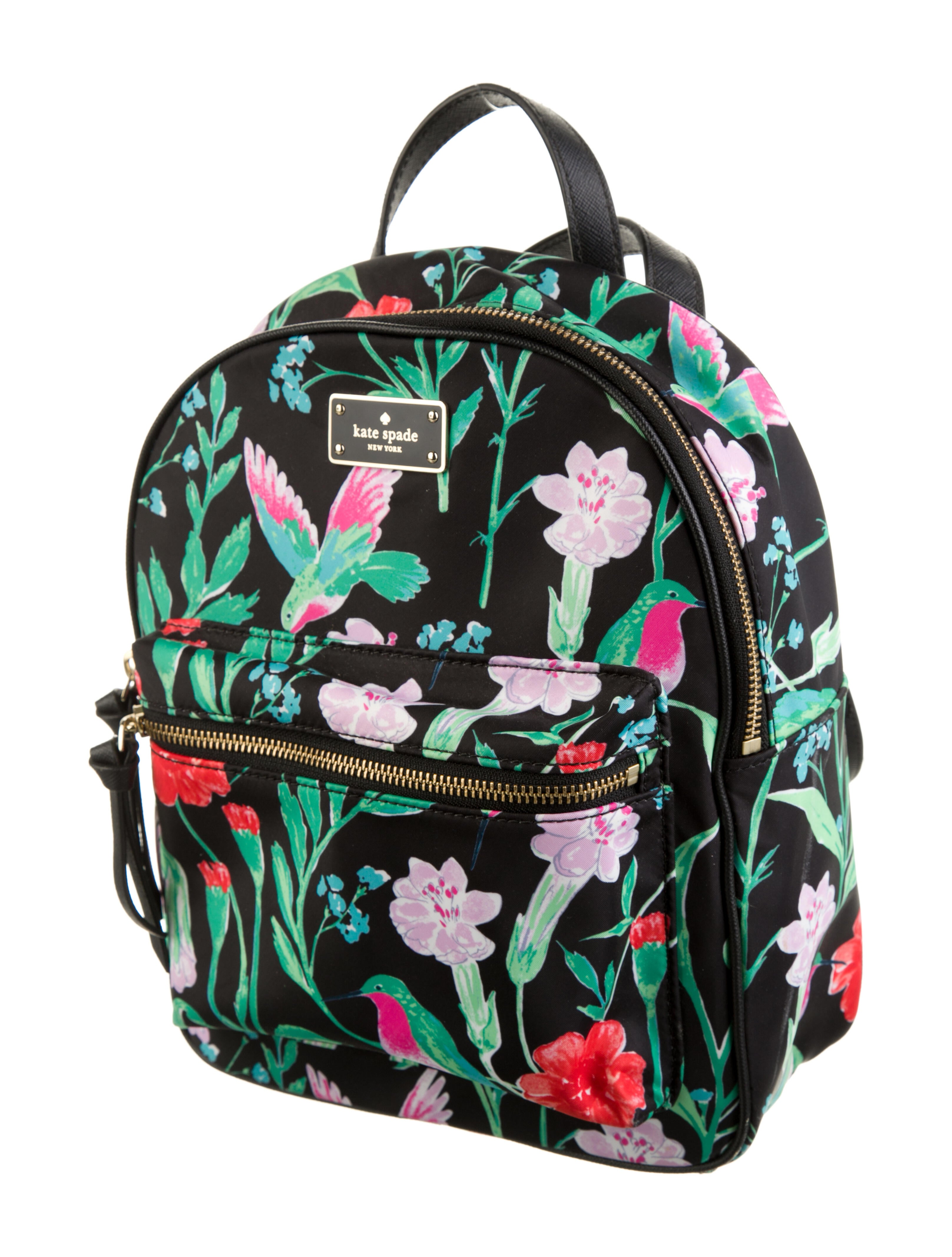 Kate Spade New York Floral Printed Nylon Backpack Black Backpacks