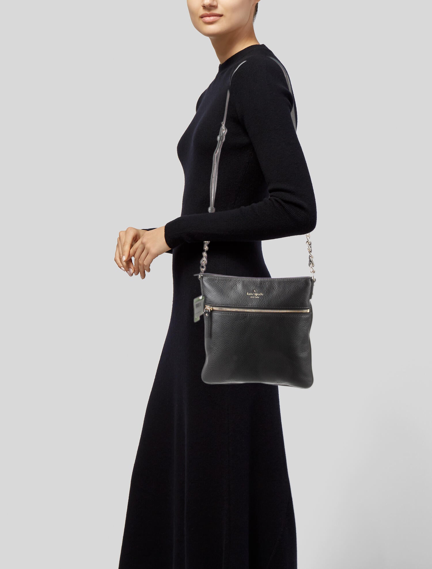 Kate Spade New York ChainLink Leather Crossbody Bag Black Crossbody