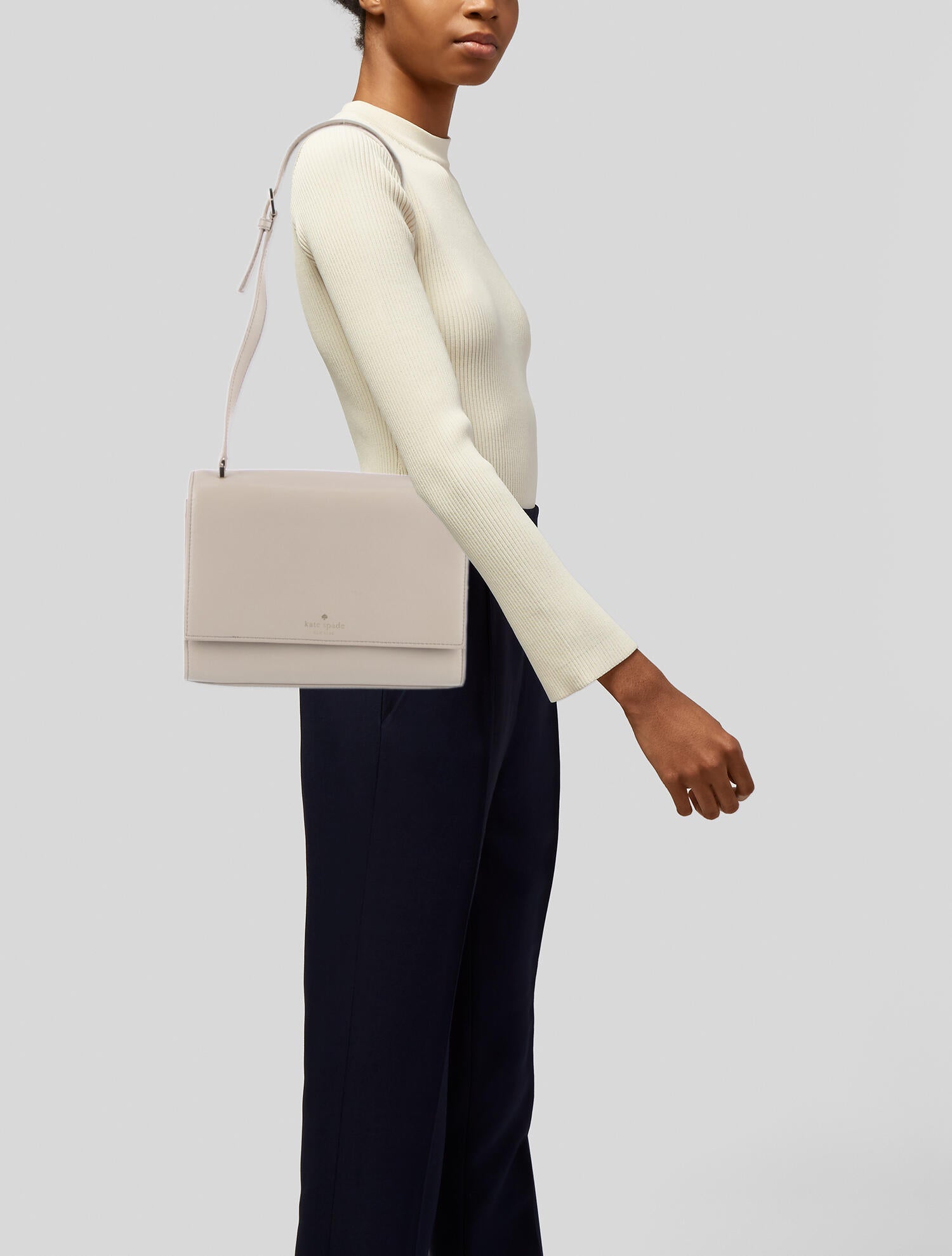 Kate Spade New York Smooth Leather Shoulder Bag Grey Shoulder Bags