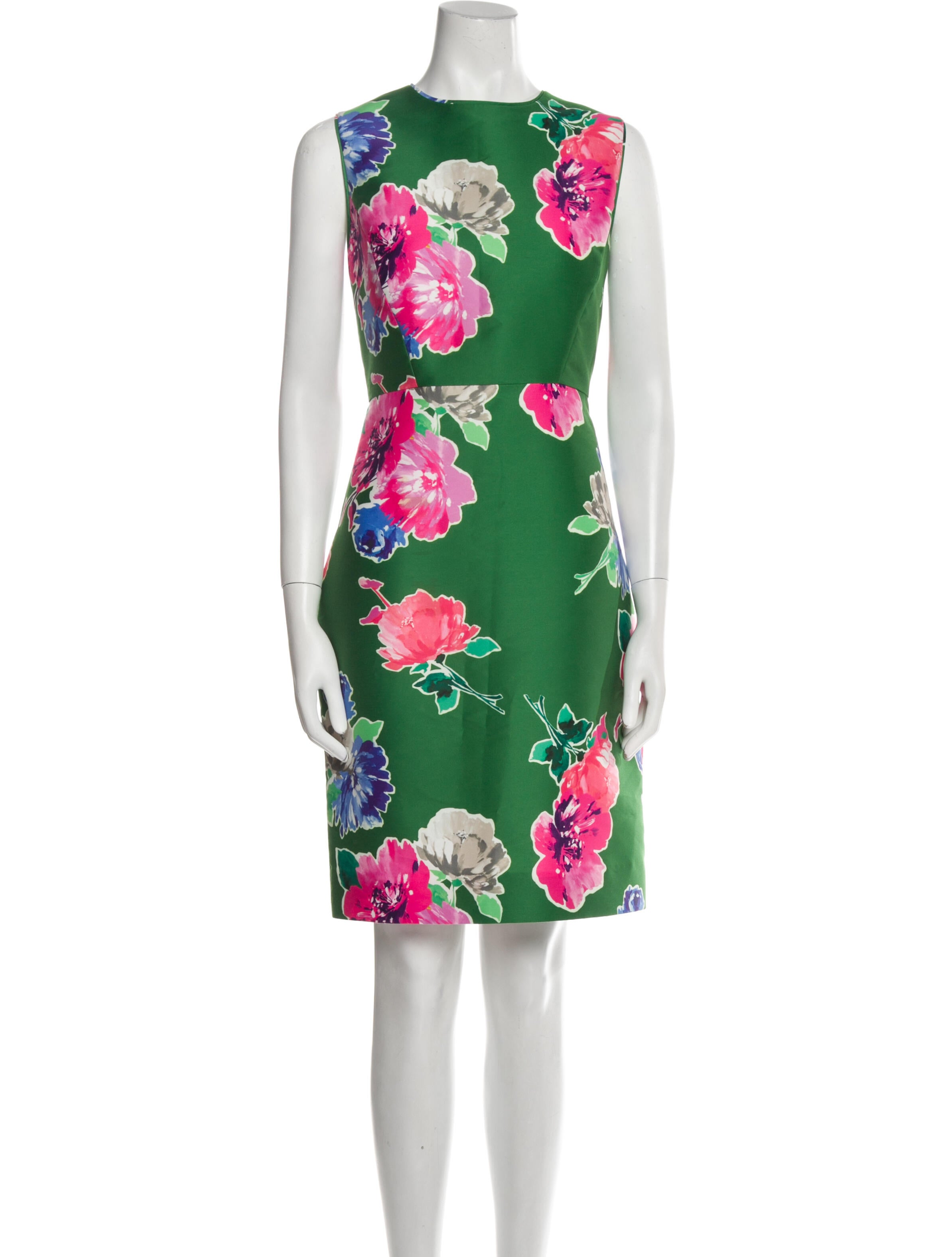 green emerald velvet dress KATE SPADE Size 6 Green Pink Polyester Floral A-Line Dress main image 0