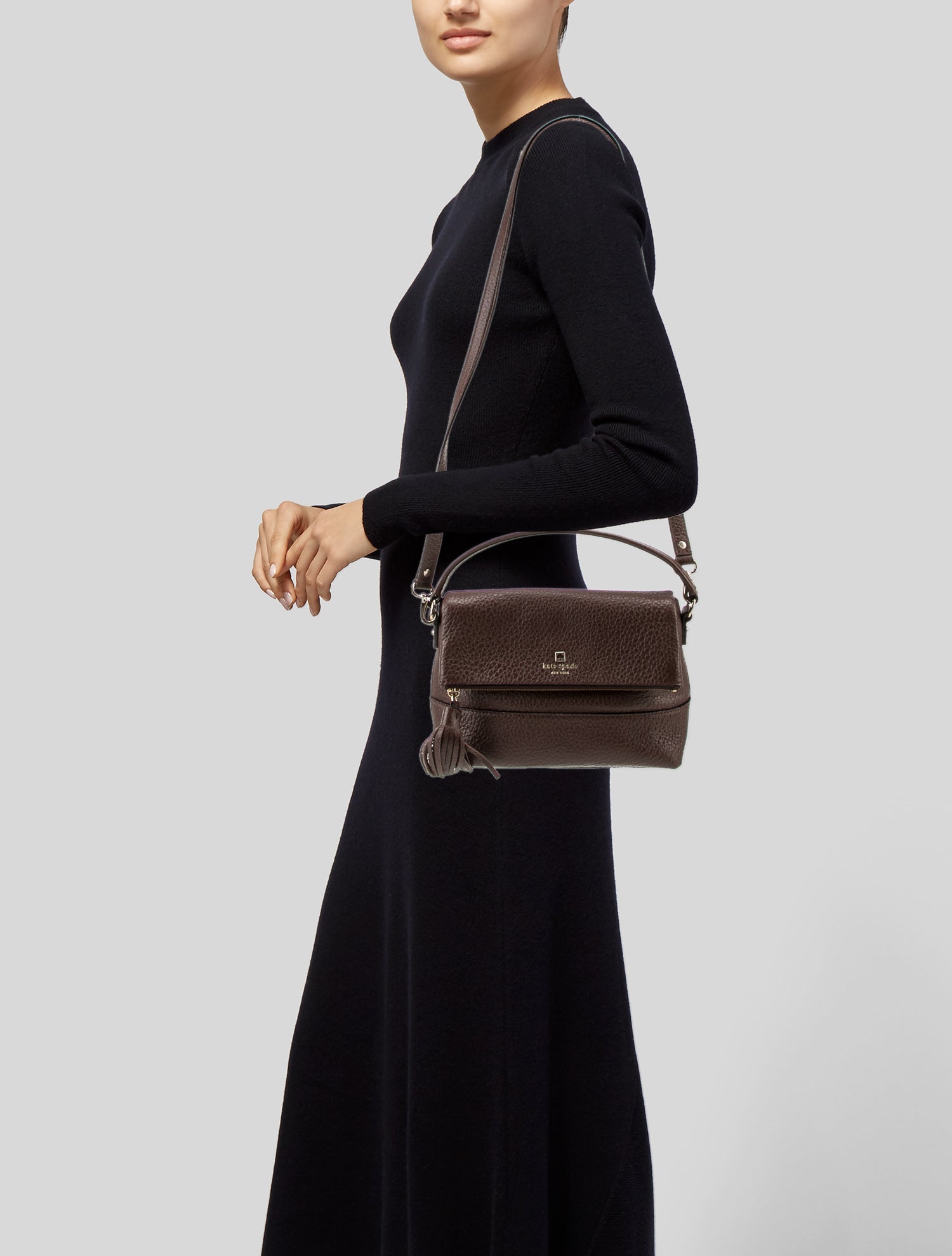 Kate Spade New York Leather Handle Bag Brown Crossbody Bags, Handbags