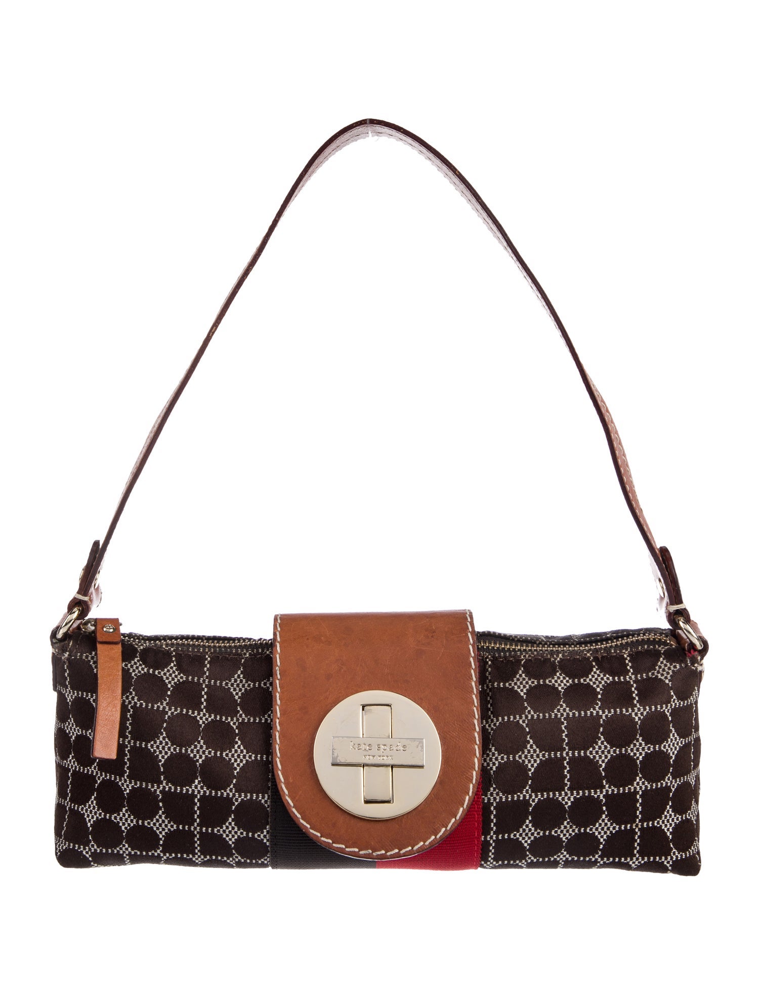 Kate Spade New York Leather Trim Nylon Shoulder Bag Brown Shoulder