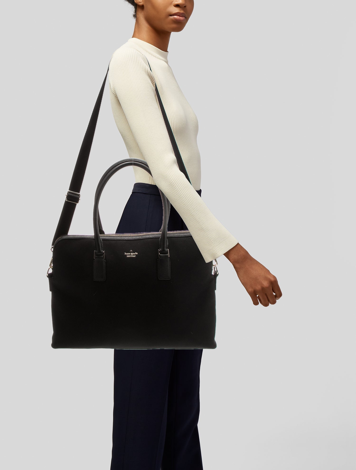 Kate Spade New York Nylon Leather Trimmed Laptop Bag - Black