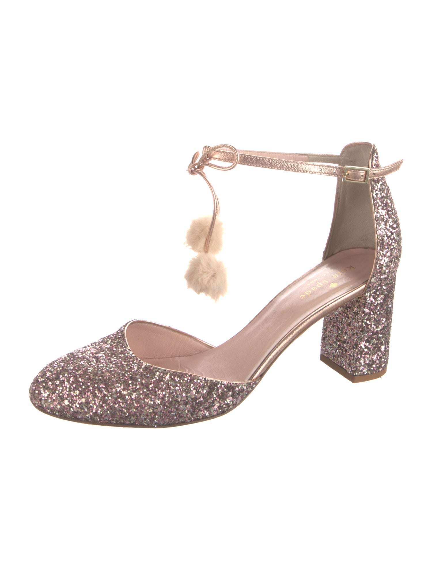 Kate Spade New York Glitter Pom-Pom Embellishments T-Strap Pumps