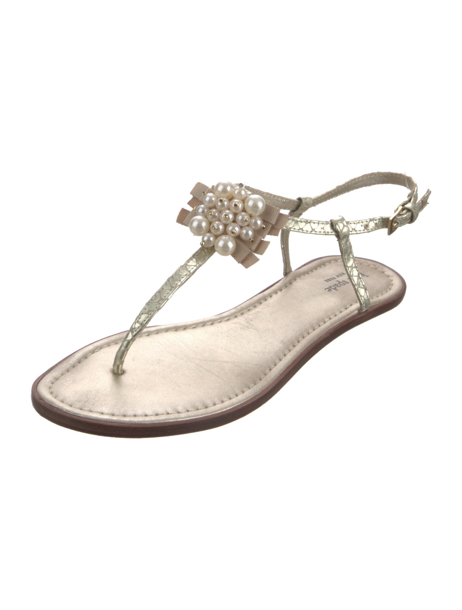 Kate Spade New York Leather Beaded Accents T-Strap Sandals
