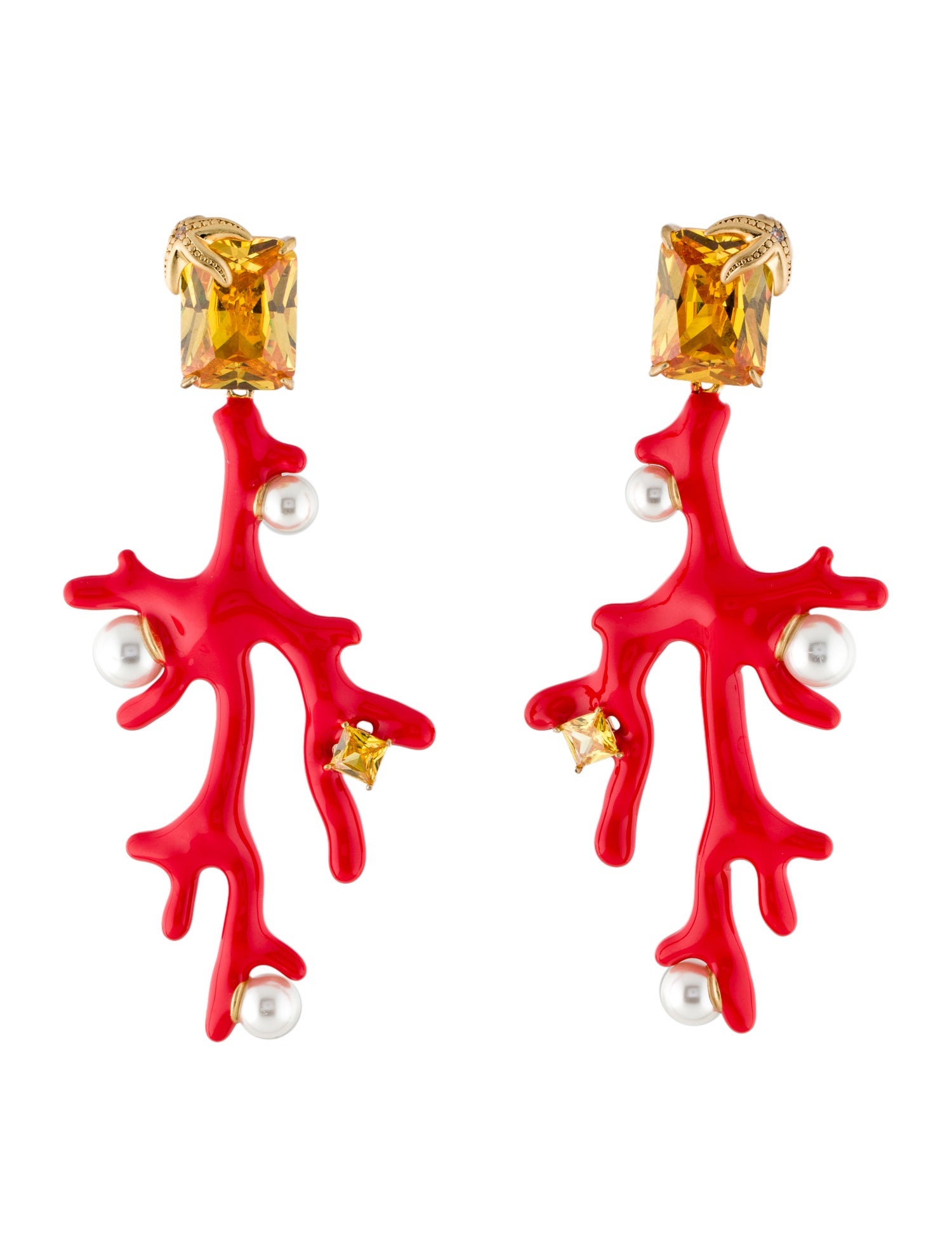 Kate Spade New York Faux Pearl,Cubic Zirconia,Enamel and Resin Reef Treasure Coral Drop Earrings