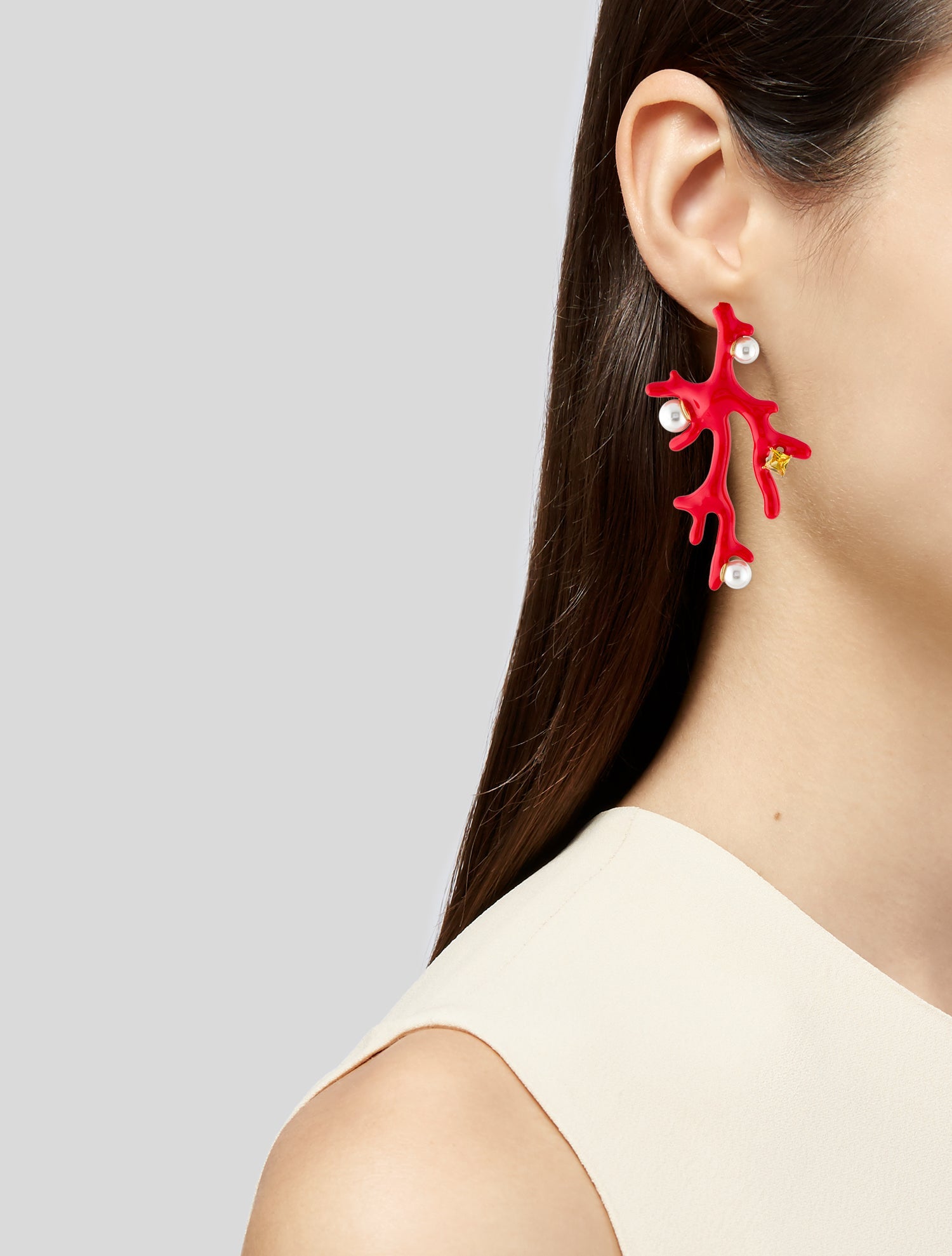 Kate Spade New York Faux Pearl,Cubic Zirconia,Enamel and Resin Reef Treasure Coral Drop Earrings