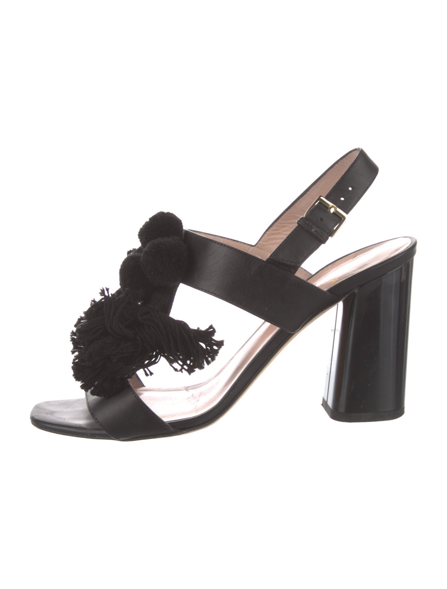 Kate Spade New York Leather Pom-Pom Embellishments Slingback Sandals