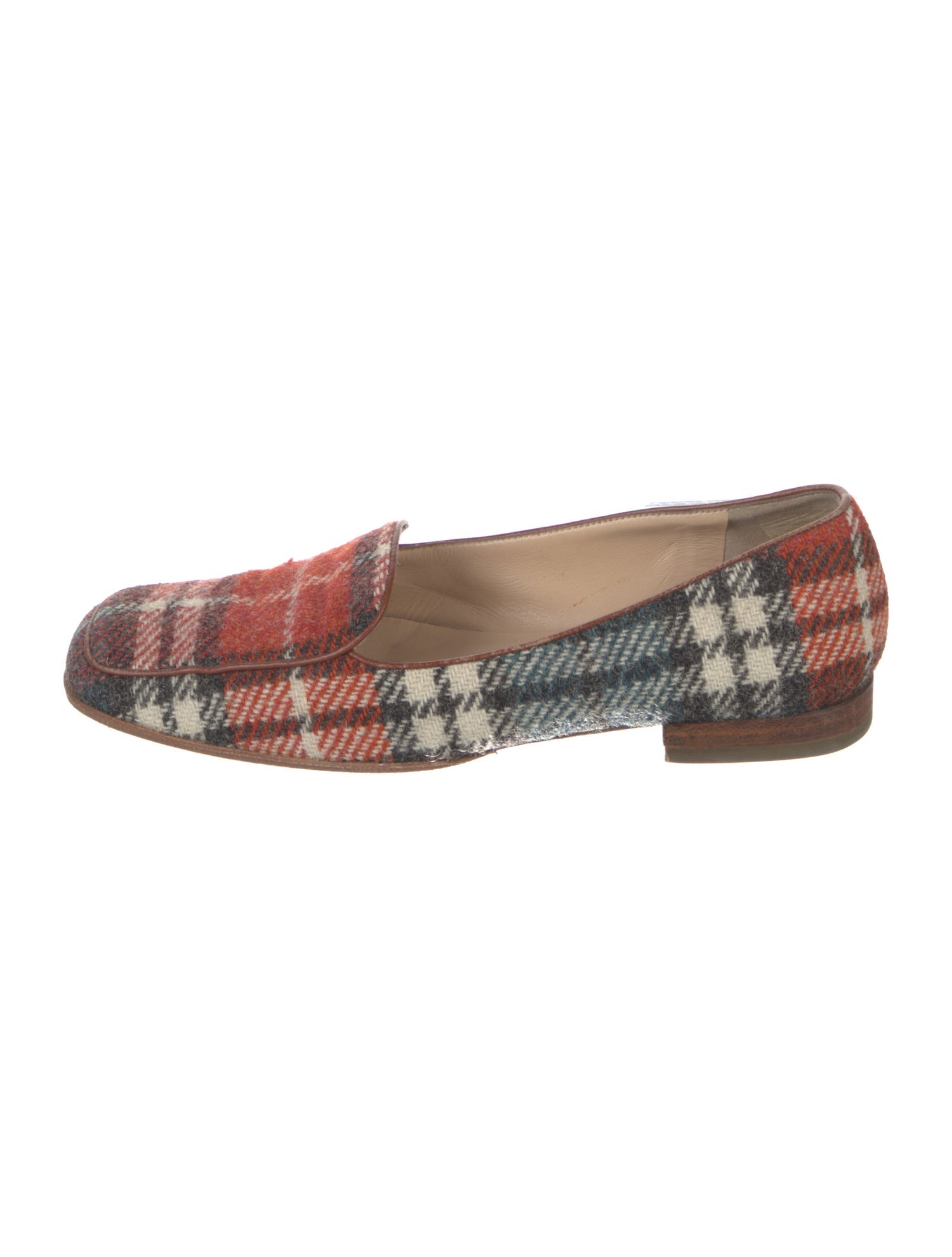 Kate Spade New York Plaid Print Leather Trim Embellishment Loafers