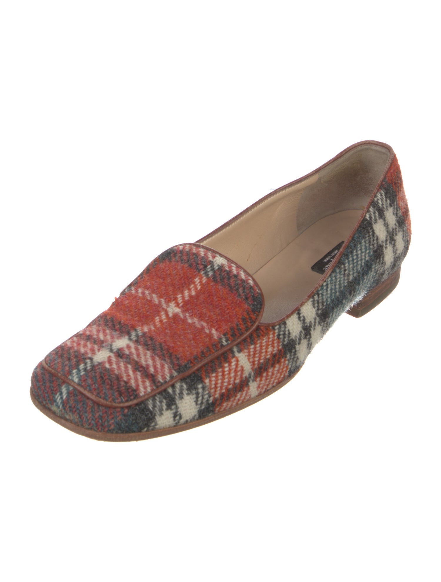 Kate Spade New York Plaid Print Leather Trim Embellishment Loafers