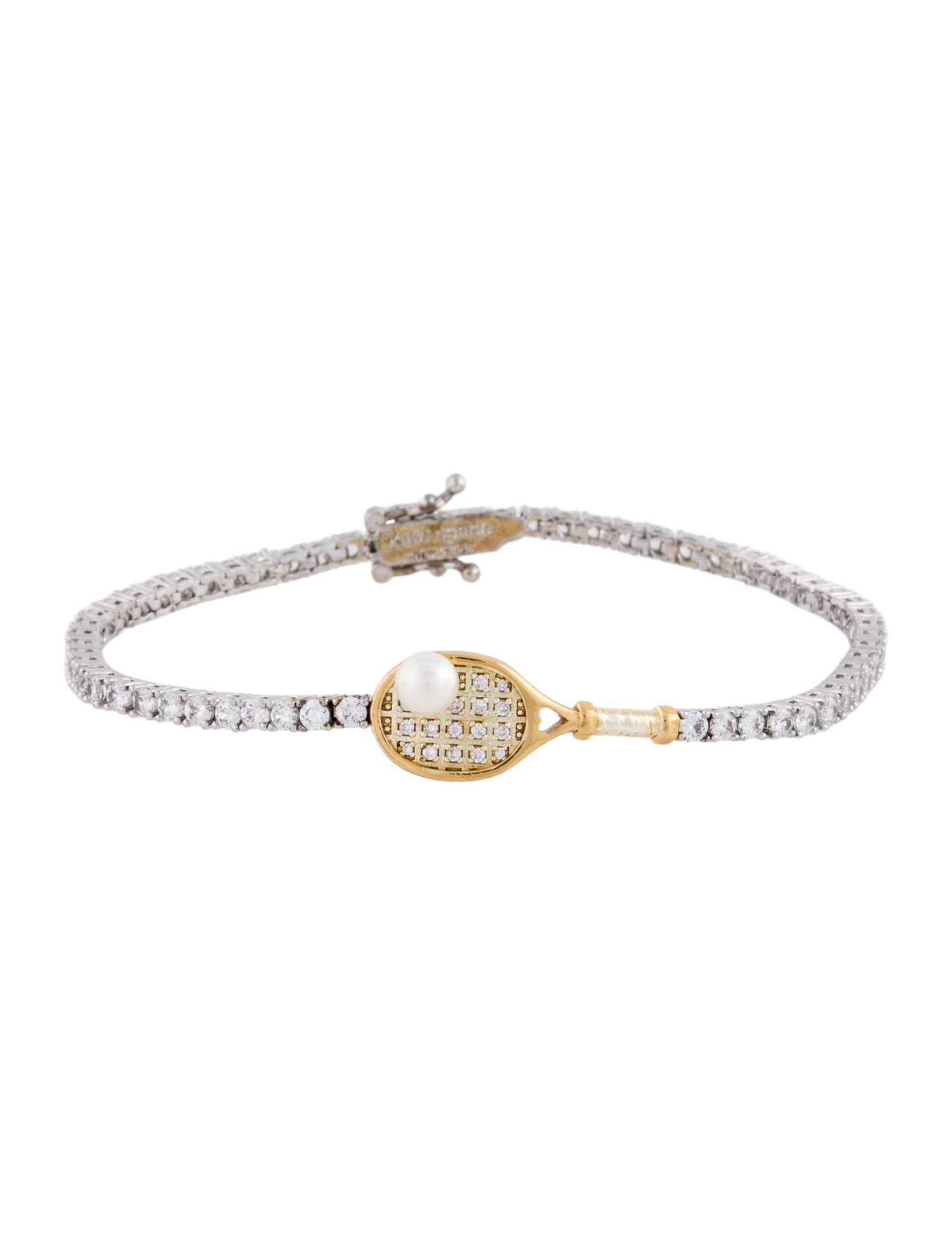 Kate Spade New York Cubic Zirconia & Faux Pearl 'Queen Of The Court Tennis Racket' Bracelet