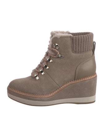 Kate Spade New York Suede Faux Fur Trim Lace-Up Boots