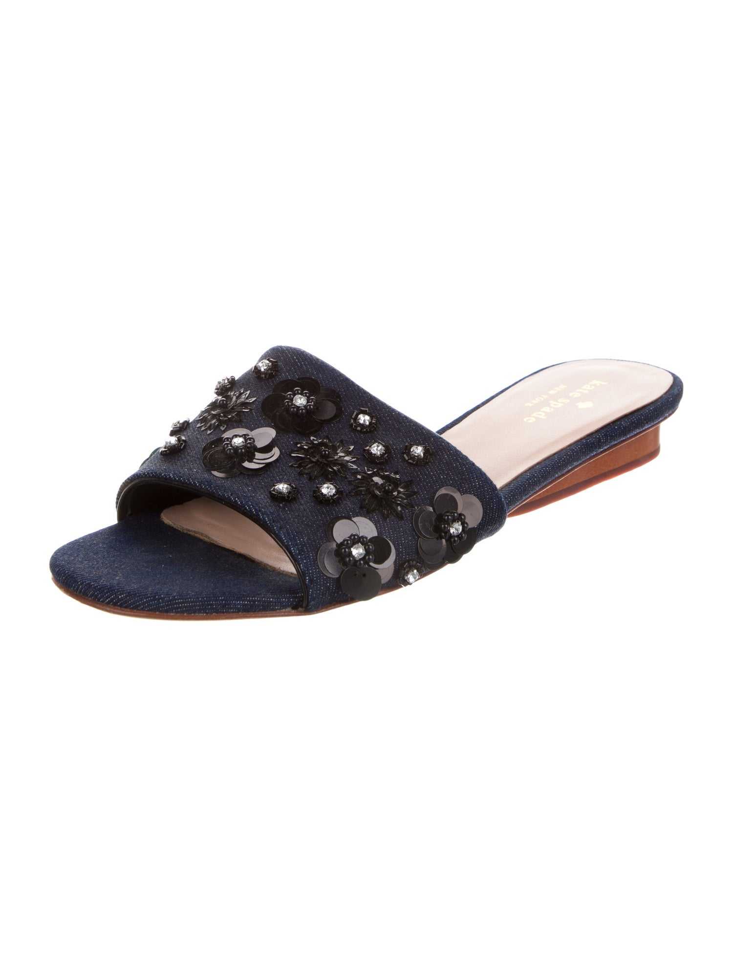 Kate Spade New York Denim Crystal Embellishments Slides