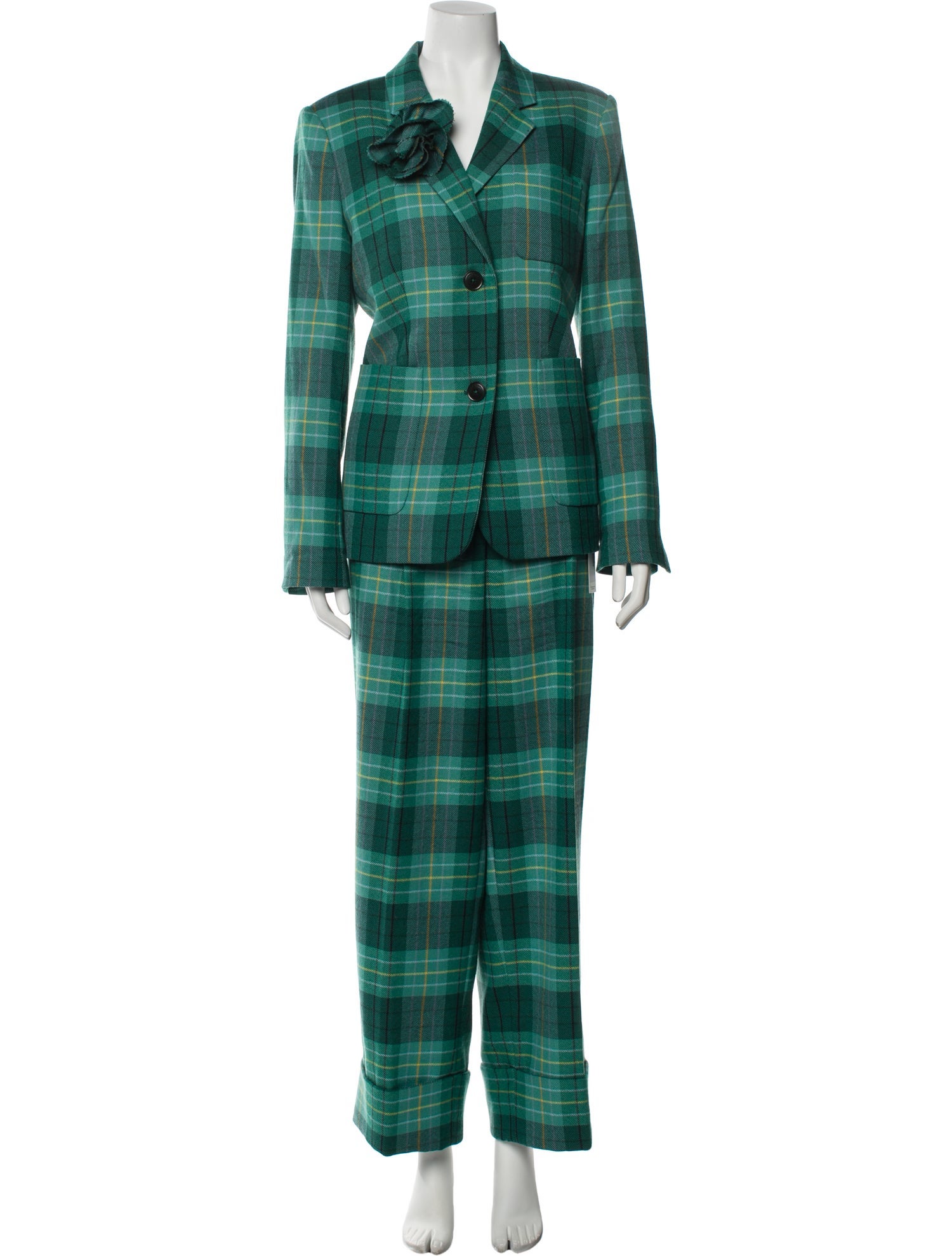 Kate Spade New York Virgin Wool Plaid Print Pantsuit