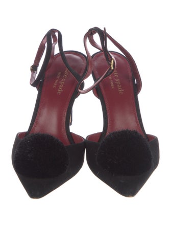 Kate Spade New York Suede Pom-Pom Embellishments Slingback Pumps