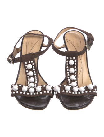 Kate Spade New York Canvas Beaded Accents T-Strap Sandals