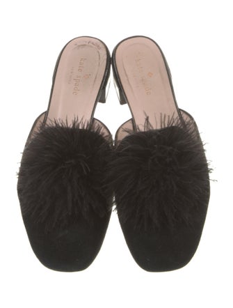Kate Spade New York Suede Feather Trim Mules