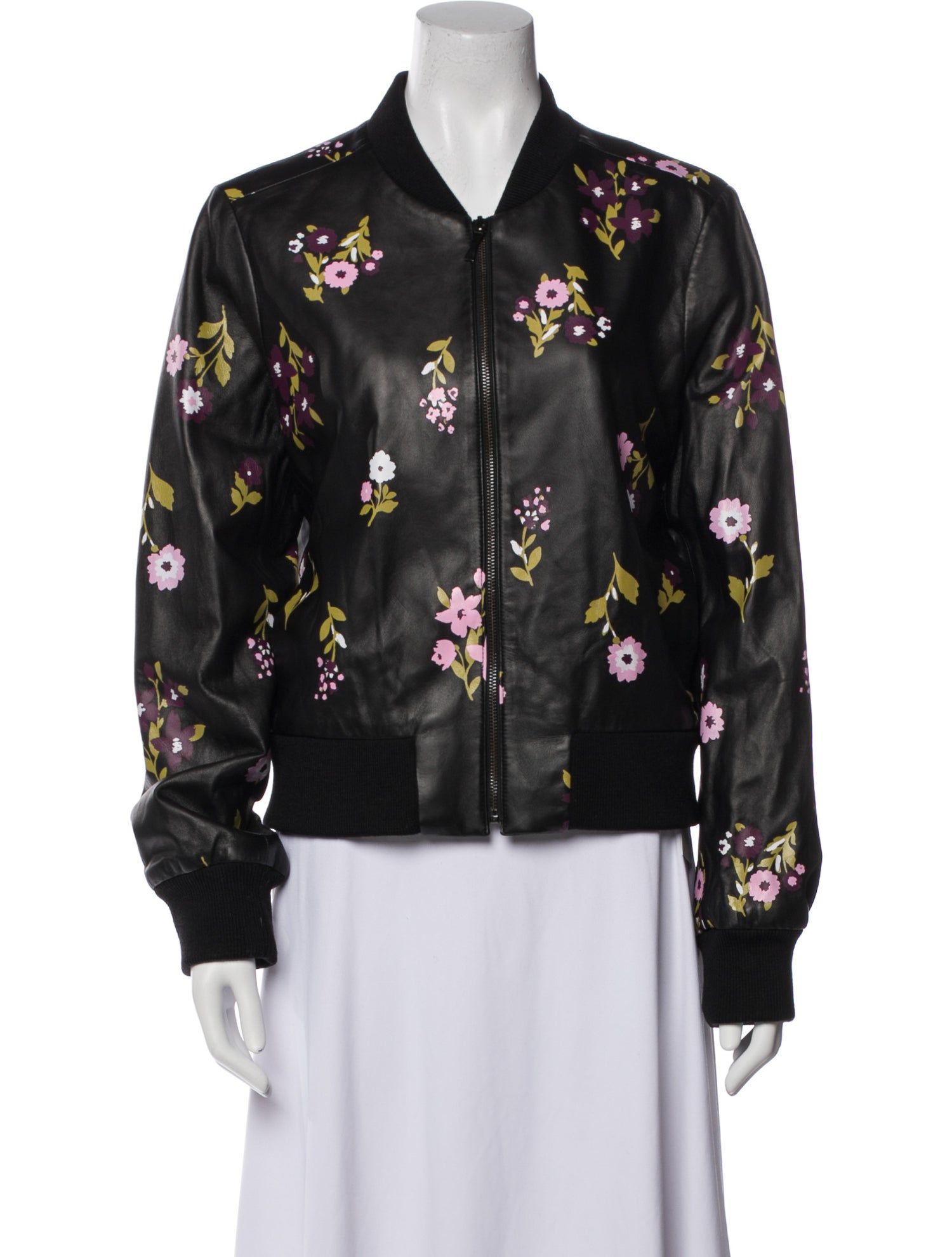 Kate Spade New York Lamb Leather Floral Print Bomber Jacket