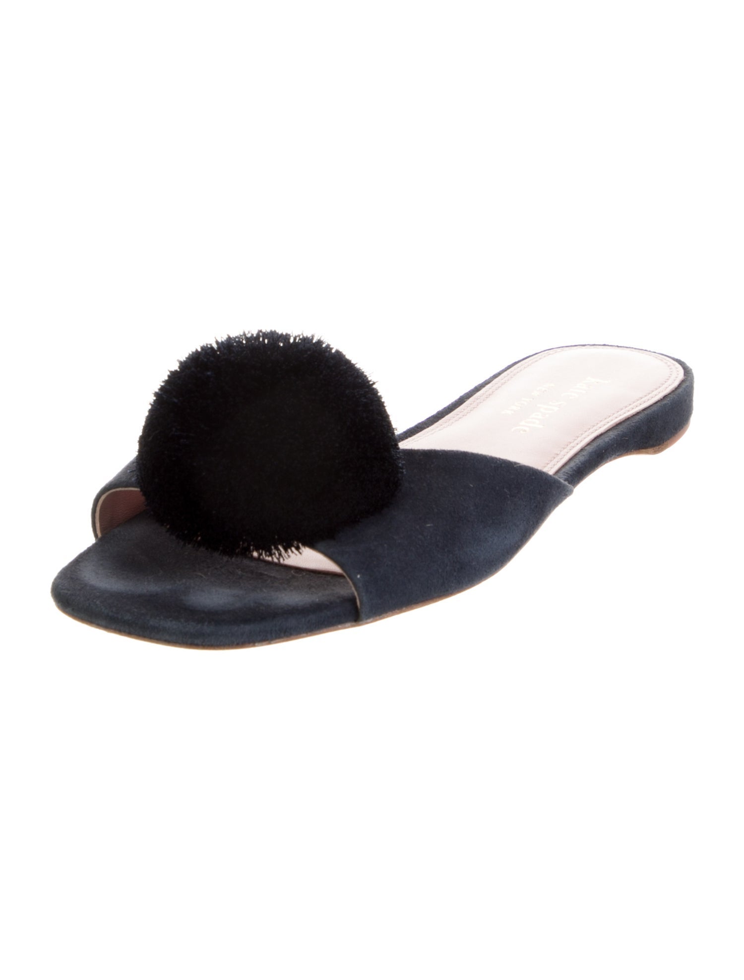 Kate Spade New York Suede Pom-Pom Embellishments Slides