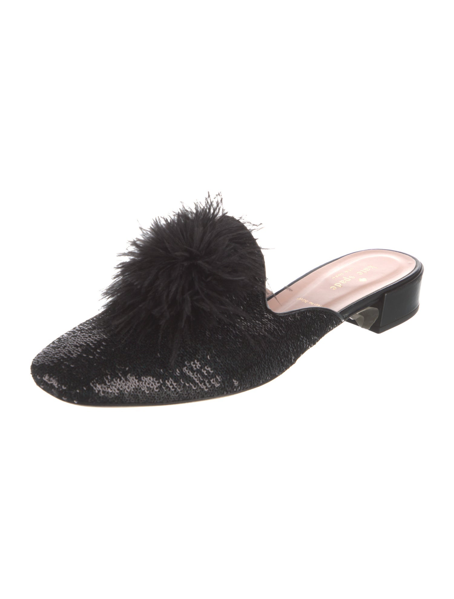 Kate Spade New York Sequins Feather Trim Mules