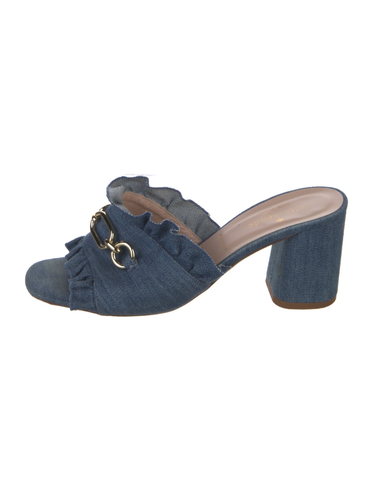 Kate Spade New York Denim Ruffle Embellishment Slides