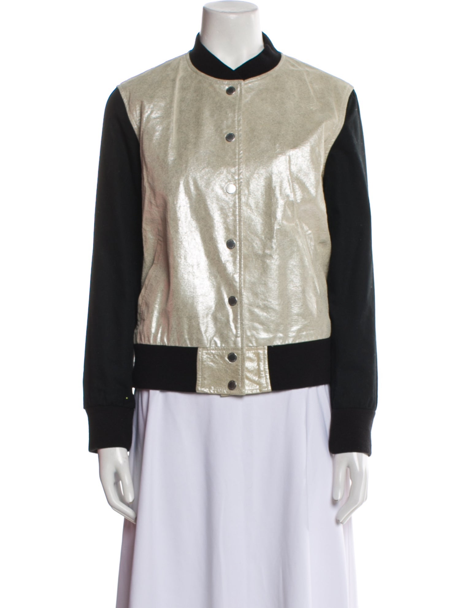 Kate Spade New York Leather Colorblock Pattern Bomber Jacket