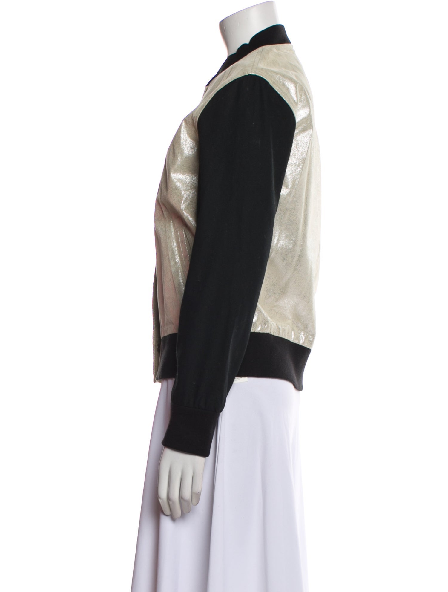 Kate Spade New York Leather Colorblock Pattern Bomber Jacket