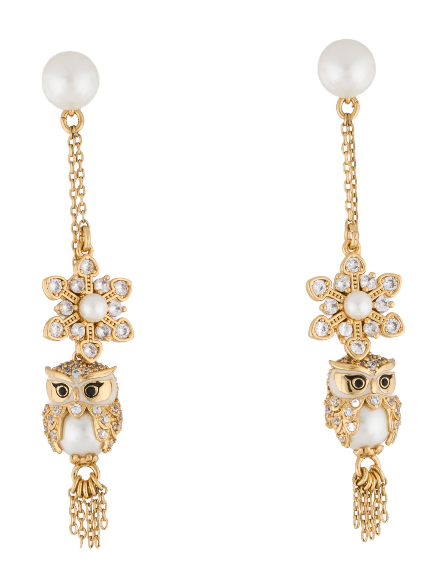 Kate Spade New York Faux Pearl & Crystal Owl Drop Earrings
