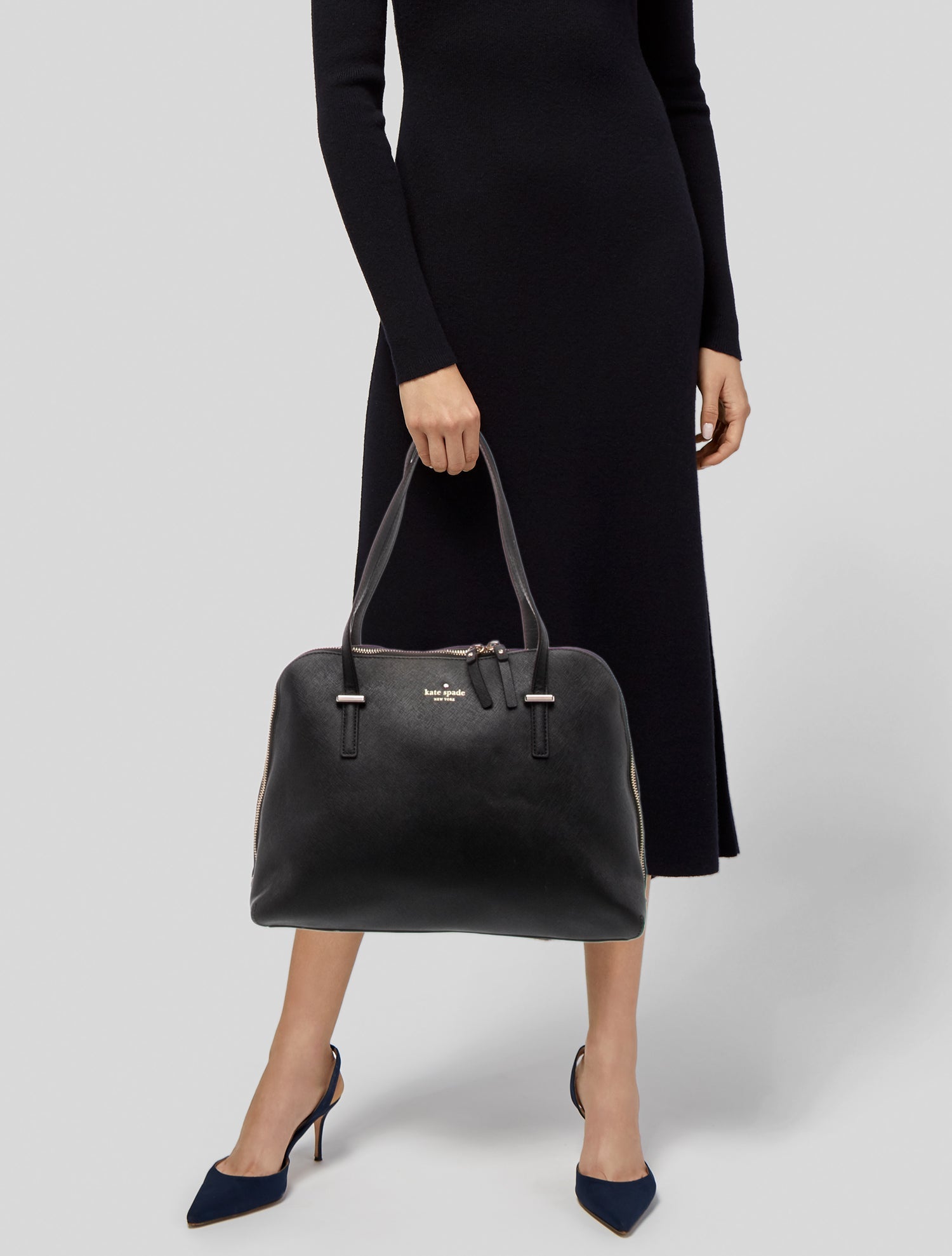 Kate Spade New York Saffiano Leather Shoulder Bag - Black Totes